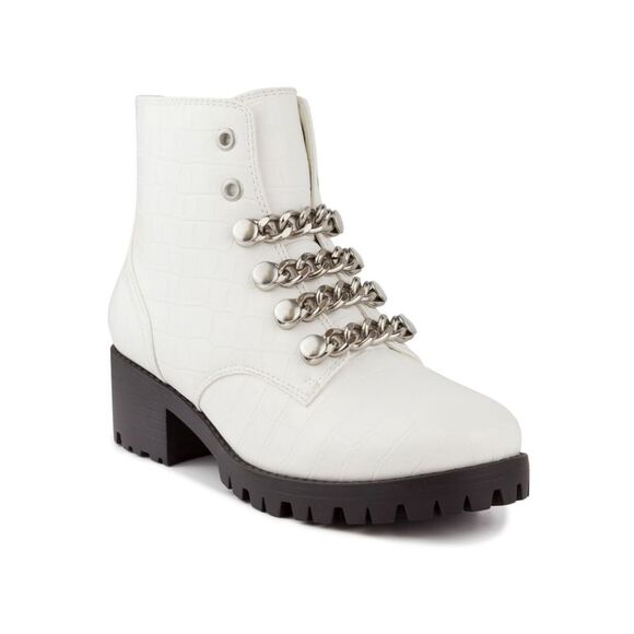 SUGAR Shoes - SUGAR Womens White Obvi Round Toe Block Heel Zip-Up Combat Boots 8.5 M